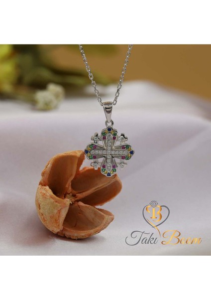 Küçük Haç Kolye, Kudüs Haçı Kolye, Miks Taşlı Haç, Jerusalem Gümüş Kolye, Hristiyan Kolyesi