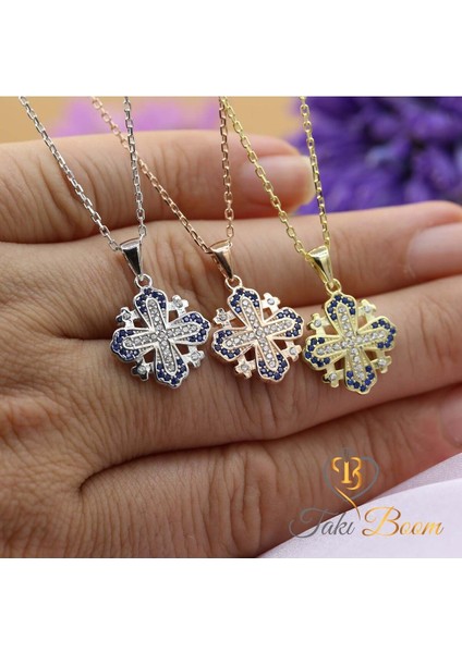 Safir Taşlı Küçük Haç Kolye, Kudüs Haçı Kolye, Jerusalem Gümüş Kolye, Hristiyan Kolyesi