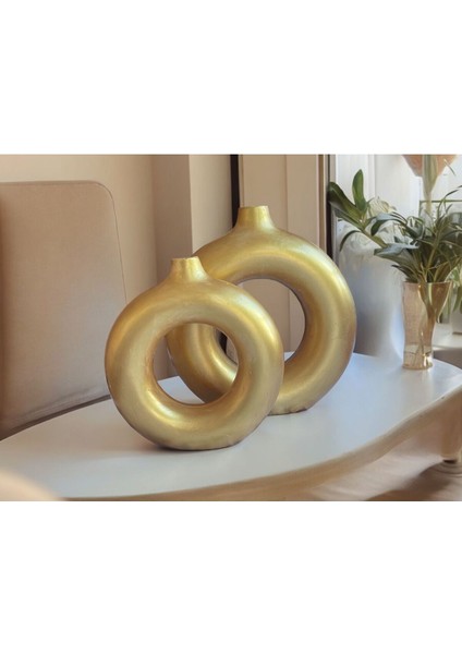 Halka Vazo Bohem Biblo 2’li Set Gold