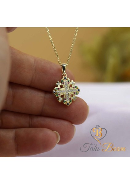 Küçük Haç Kolye, Kudüs Haçı Kolye, Miks Taşlı Haç, Jerusalem Gümüş Kolye, Hristiyan Kolyesi