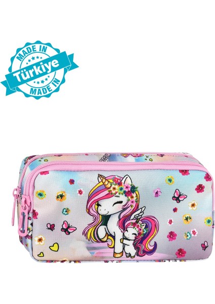 Pembe Unicorn Desenli 2 Cepli Kalem Kutusu,kalemlik