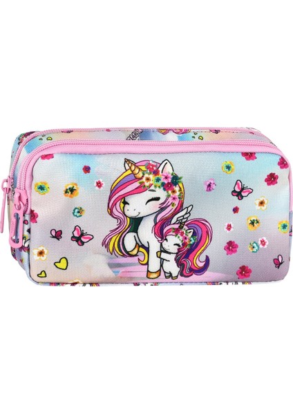 Pembe Unicorn Desenli 2 Cepli Kalem Kutusu,kalemlik modelleri
