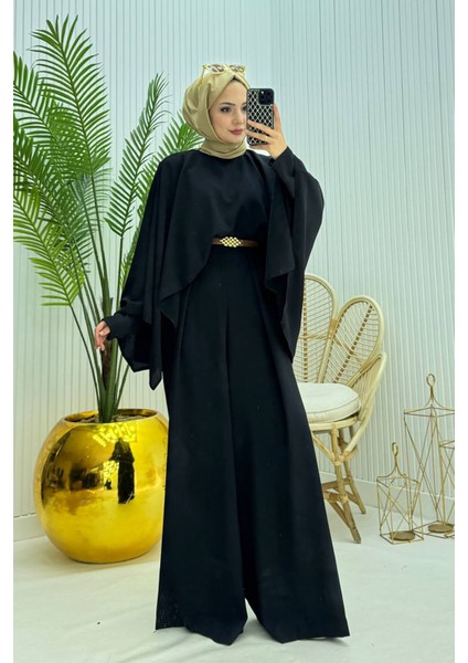 Kadın Pelerinli Kemer Detaylı Tesettür Tulum NMS061