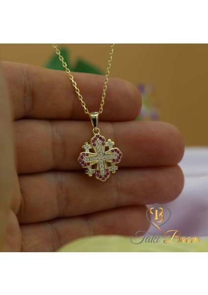 Kırmızı Küçük Haç Kolye, Kudüs Haçı Kolye, Miks Taşlı Haç, Jerusalem Gümüş Kolye, Hristiyan Kolyesi modelleri