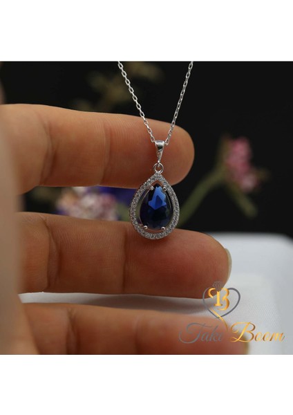 Gece Mavisi Damla Safir Kolye, Lacivert Damla Kolye, Kadınlar Için Harika Hediye, Sevgiliye Hediye