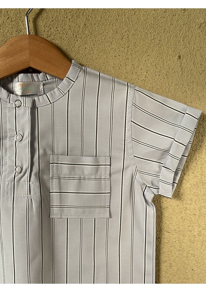 Erkek Bebek Gri Çizgili Gömlek ve Şort Takım – Yazlık Keten Görünümlü Ikili Set, %100 Pamuk modelleri