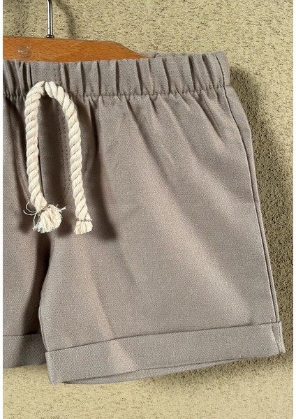 Erkek Bebek Gri Çizgili Gömlek ve Şort Takım – Yazlık Keten Görünümlü Ikili Set, %100 Pamuk fırsatları