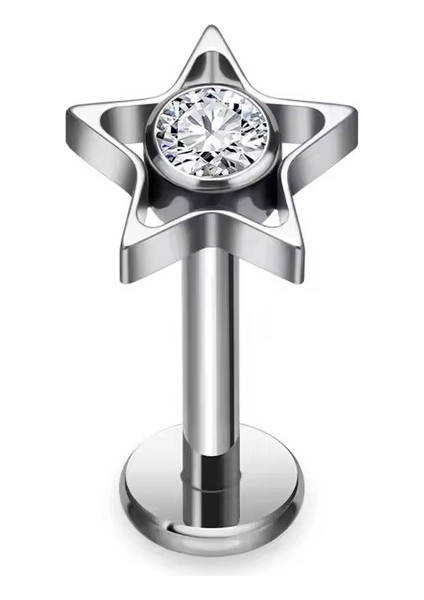 F136 Titanyum Yıldız Model Zirkon Taşlı Tragus Piercing - Helix Piercing