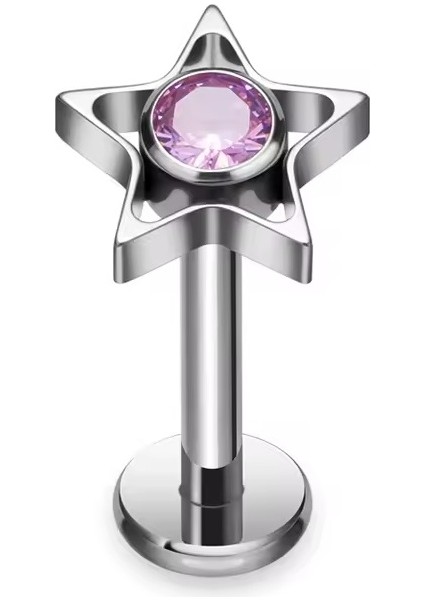 F136 Titanyum Yıldız Model Zirkon Taşlı Tragus Piercing - Helix Piercing