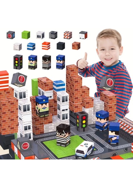 Minecraft Manyetik Küp Blok Polis Temalı Yapı Taşı 100 Parça