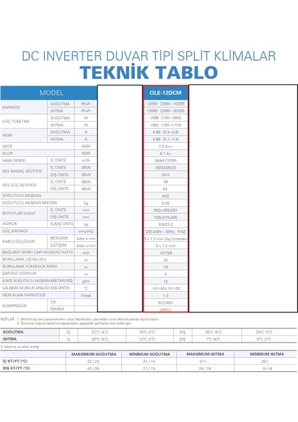 Hitech Dcm 12000 Btu Duvar Tipi Inverter Split Klima A++ ( Montaj Dahil )