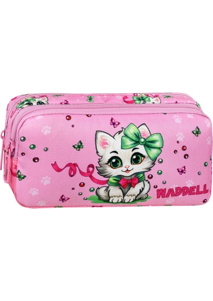 Pembe Kedi Desenli 2 Cepli Kalem Kutusu,kalemlik