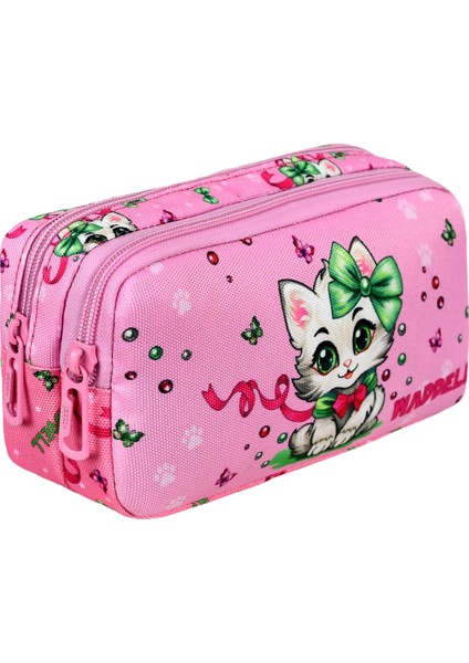 Pembe Kedi Desenli 2 Cepli Kalem Kutusu,kalemlik