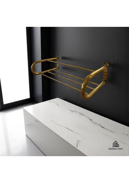 Isaoğlu Yapı Mat Gold Havluluk Otel Tipi Raf Havluluk Fırçalanmış Mat Gold Premium Havluluk