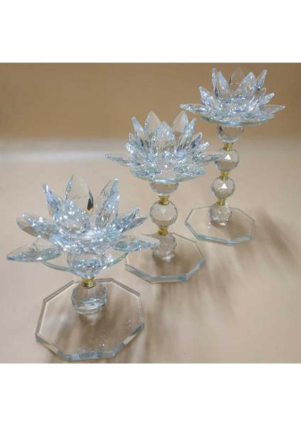 Lotus Çiçeği Kristal 3 Lü Şamdan Mumluk Set modelleri