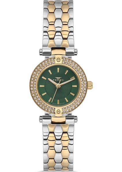 FL21608AWT-D6 Quartz Çelik Altın/gri Yeşil Kadran 28 mm Kadın Kol Saati