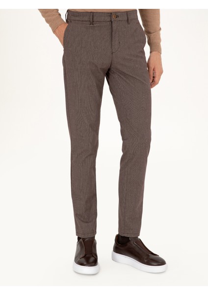 Erkek Kahverengi Slim Fit Pamuk Karışımlı Kanvas Pantolon 50292336-VR029 fırsatları