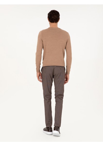 Erkek Kahverengi Slim Fit Pamuk Karışımlı Kanvas Pantolon 50292336-VR029