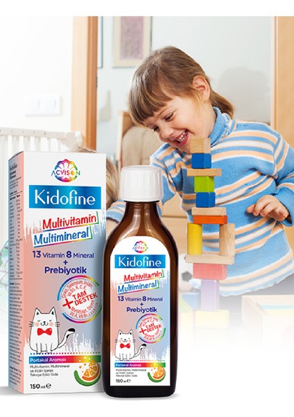 Kidofine Çoçuklara Özel Multivitamin ve Multimineral Gıda Takviyesi 13 Vitamin 8 Mineral Prebiyotik fiyatları