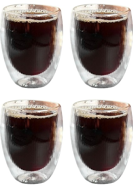 Çift Cidarlı Çizgili Cam - Kahve - Latte - Espresso - Meşrubat - Bardak Seti 300 Ml x 4 Adet 2322 modelleri
