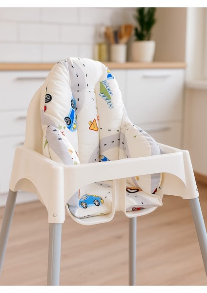 Bebek Çocuk Mama Sandalyesi Minderi Arabalı ve Gri Yıldızlı