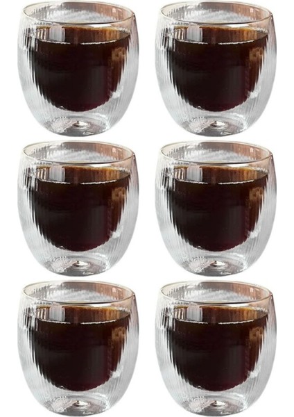 Çift Cidarlı Cam - Kahve - Latte - Espresso - Meşrubat Bardak Seti 250 Ml x 6 Adet 2321
