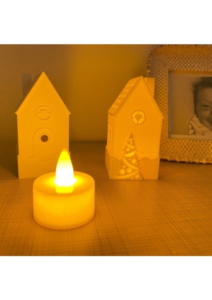 2'li Tealight Mumluk Kış Evleri, Çam Ağaçı Desenli Noel Evleri, Balkon Süsü, Konsol Süsü Minik Evle modelleri
