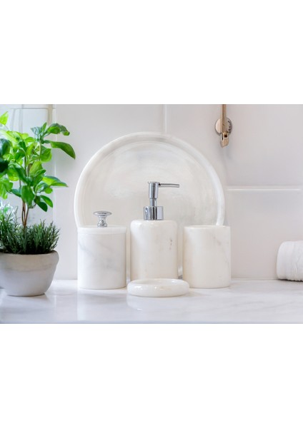 Valeria Mermer 5 Parça Banyo Aksesuar Seti & Sıvı Sabunluk, Pamukluk, Diş Fırçalığı, Katı Sabunluk, Tepsi