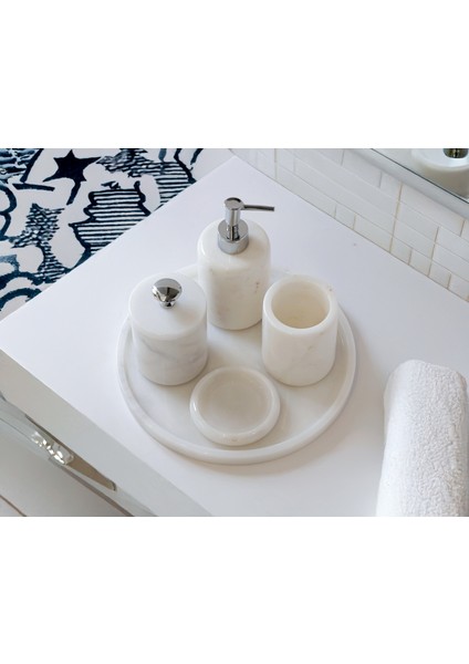 Valeria Mermer 5 Parça Banyo Aksesuar Seti & Sıvı Sabunluk, Pamukluk, Diş Fırçalığı, Katı Sabunluk, Tepsi modelleri