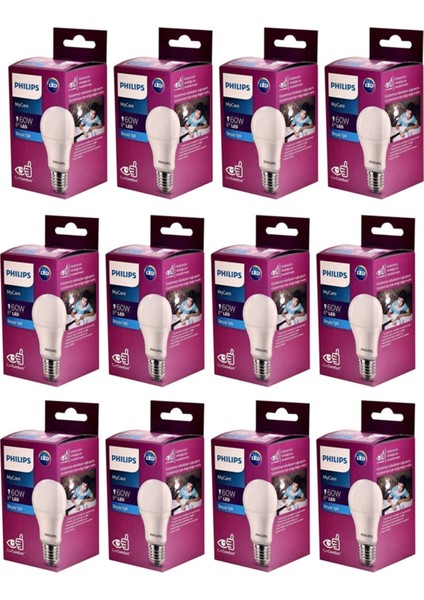 Mycare LED Lamba 8W - 60W E27 Duy 6500K Beyaz Işık (12 Li Paket)