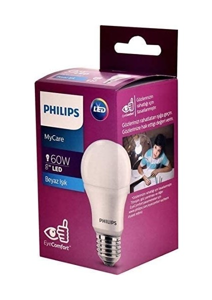 Mycare LED Lamba 8W - 60W E27 Duy 6500K Beyaz Işık (12 Li Paket)