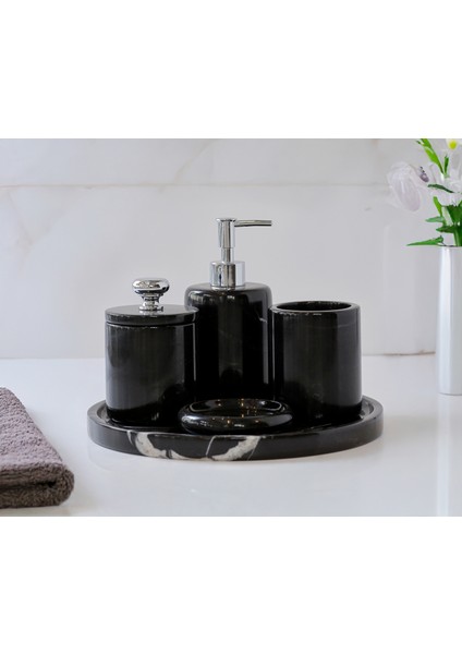 Valeria Mermer 5 Parça Banyo Aksesuar Seti & Sıvı Sabunluk, Pamukluk, Diş Fırçalığı, Katı Sabunluk, Tepsi modelleri