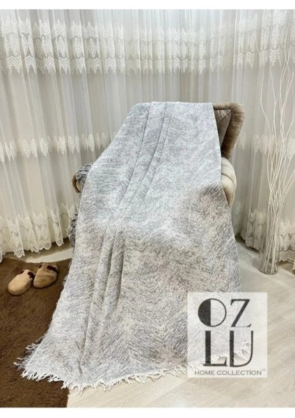 Kolkapatan Pamuklu Koltuk - Çekyat Örtüsü 170X320 Alaca Gri Kaydırmaz Koltuk Şalı