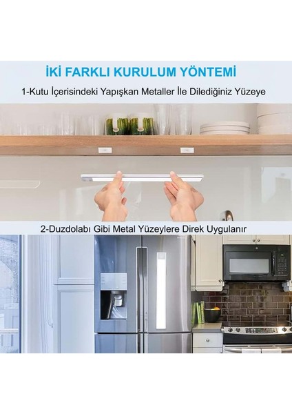 Hareket Sensörlü Şarjlı Kablosuz USB Şarjlı LED Gece Lambası 3 Renk Kısılabilir Mutfak Dolap Tezgah Aplik