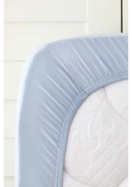 Penye Çift Kişilik Fitted Çarşaf 160X200+30 cm Mavi
