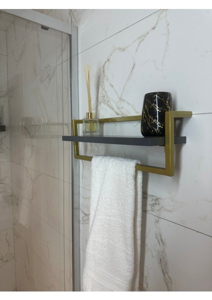 Defne Banyo Ahşap Raflı Gold Metal Havlu, Şal Askılık fiyatları