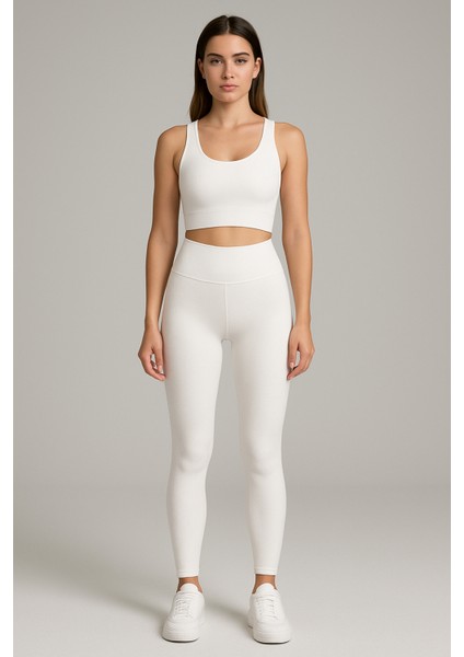 Kadın Yüksek Bel Düz Fitilli Toparlayıcı Tayt – Günlük Kullanım