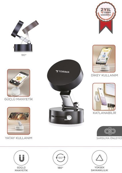 JX-054 Siyah Manyetik 180 Derece Dönebilen Plastik Telefon Tutucu