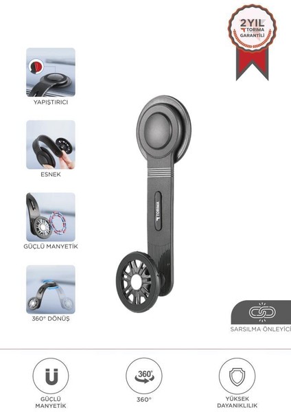 JX-057 Siyah Güçlü Manyetik 360° Dönebilen, Esnek, Yapışkan Tabanlı, Sarsıntı Önleyici Araç Içi Telefon Tutucu