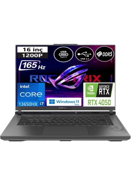 Rog Strix G16 G614JU-N3196EP7 Intel Core I7 13650HX 64 GB Ram 1 Tb SSD Rtx 4050 165 Hz Windows 11 Pro 16" Wuxga + Elektropasaj Çanta fiyatları