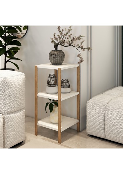 Aden 3 Raflı Beyaz Ahşap Köşe Sehpası / Yan Sehpa / Çok Amaçlı Dekoratif Raf fiyatları