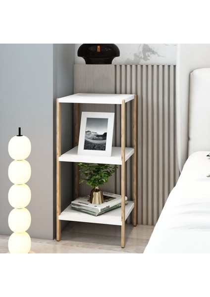Aden 3 Raflı Beyaz Ahşap Köşe Sehpası / Yan Sehpa / Çok Amaçlı Dekoratif Raf fırsatları
