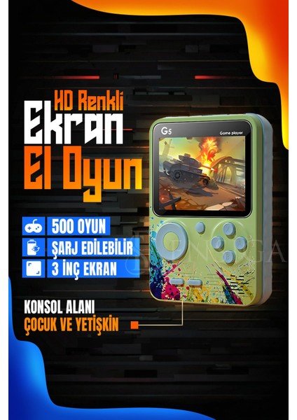 Mini El Oyun Makinesi 3 Inç Hd Renkli Ekran El Oyun 500 Oyun Konsolu Çocuk Yetişkin Şarj Edilebilir