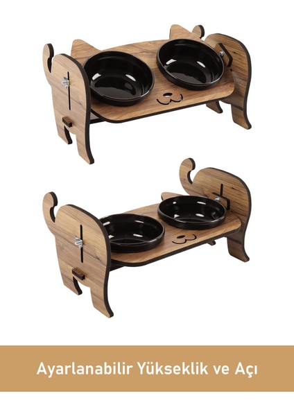 Ahşap Kedi Mama Seramik Su Kabı Standı,kedili Mama Kabı, Hediye Kedi Halısı fiyatları