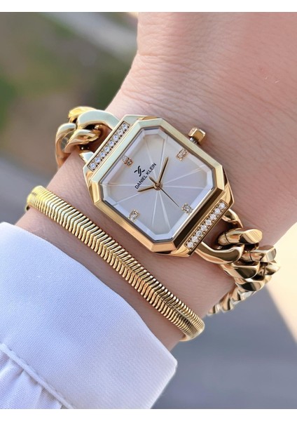 Spor Zincir Kordon Köşeli Seri 2 Yıl Garantili Kadın Kol Saati+Bileklik 10836.2