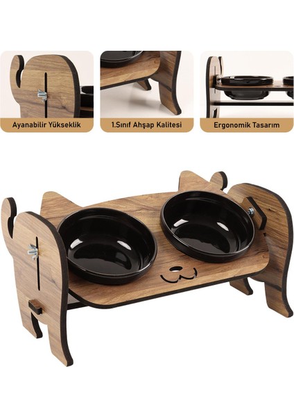 Ahşap Kedi Mama Seramik Su Kabı Standı,kedili Mama Kabı, Hediye Kedi Halısı fırsatları