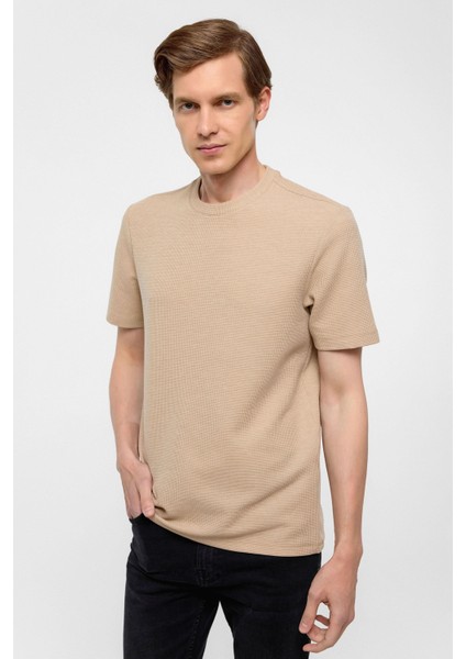 Kiremit Regular Armürlü Bisiklet Yaka Tişört