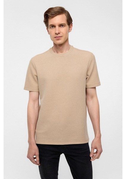 Kiremit Regular Armürlü Bisiklet Yaka Tişört modelleri