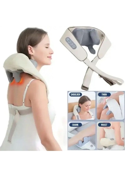 Kablosuz ısıtmalı masaj cihazı, boyun ve sırt, bej renk, kaliteli kullanım