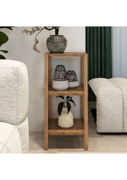 Aden 3 Raflı Atlantik Çam Ahşap Köşe Sehpası / Yan Sehpa / Çok Amaçlı Dekoratif Raf